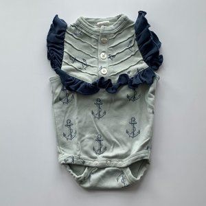 Kate Quinn Blue Anchor Print Slvless Romper/Onesie Size 0-3 Months Girl Pre-love